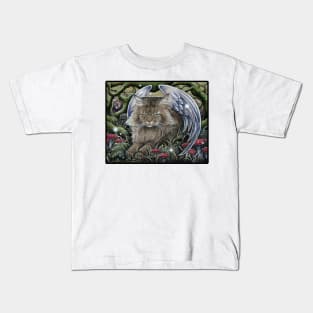 Cat Forest Spirit - Black Outlined Version Kids T-Shirt